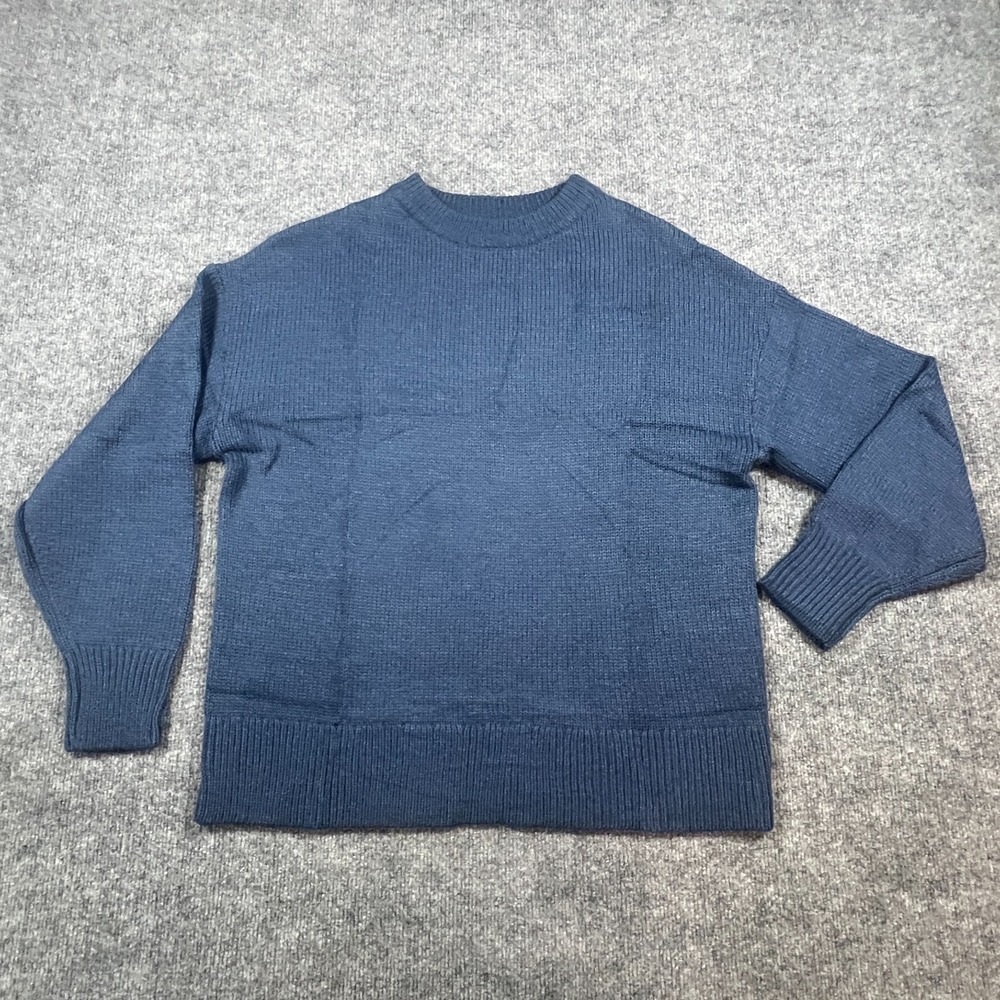 Pretty Garden Sweater Mens Small Blue Tight Knit Ribbed Trim Cozy Warm Winter